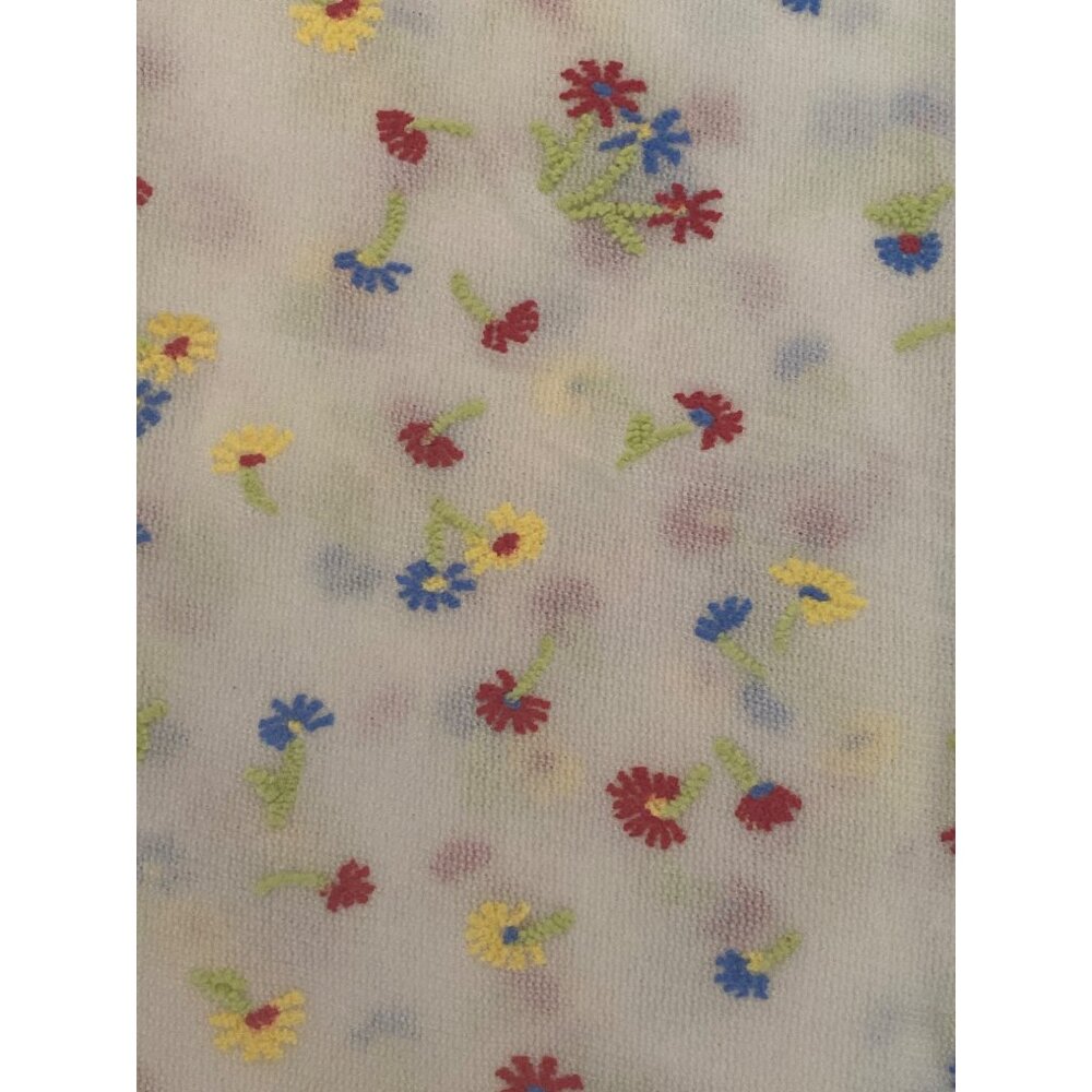 VTG Fabric White Mini Print Embroidered Floral Red Yellow Blue Green Quilting